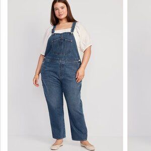 NWT OLD NAVY Slouchy Straight Jean Overalls Size 18 Tall Long Denim Dark Wash